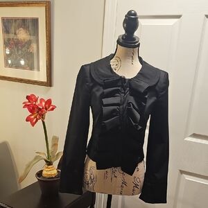 Zara Fitted, Ruffled/Pleated Cotton Blend, Women's  Black Bolero Jacket, Size 2P